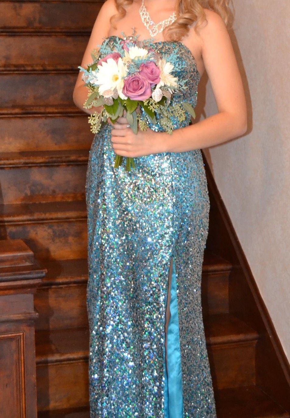 ME Prom by Moonlight Size 8 Prom Strapless Satin Blue Mermaid Dress on Queenly