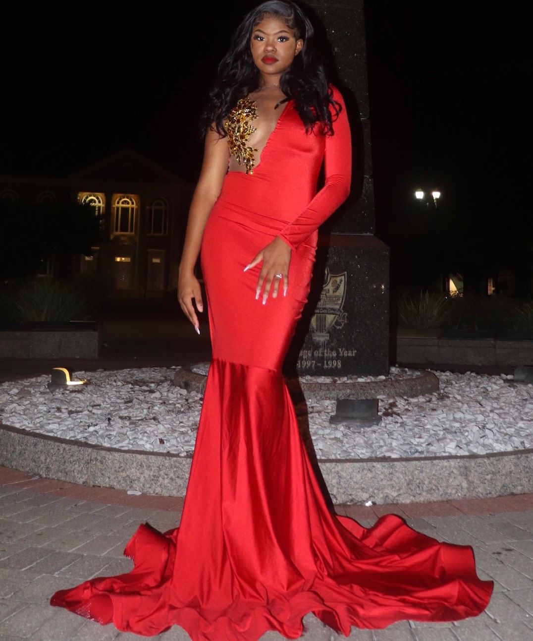 Custom made Size 6 Prom Sheer Red Floor Length Maxi on Queenly