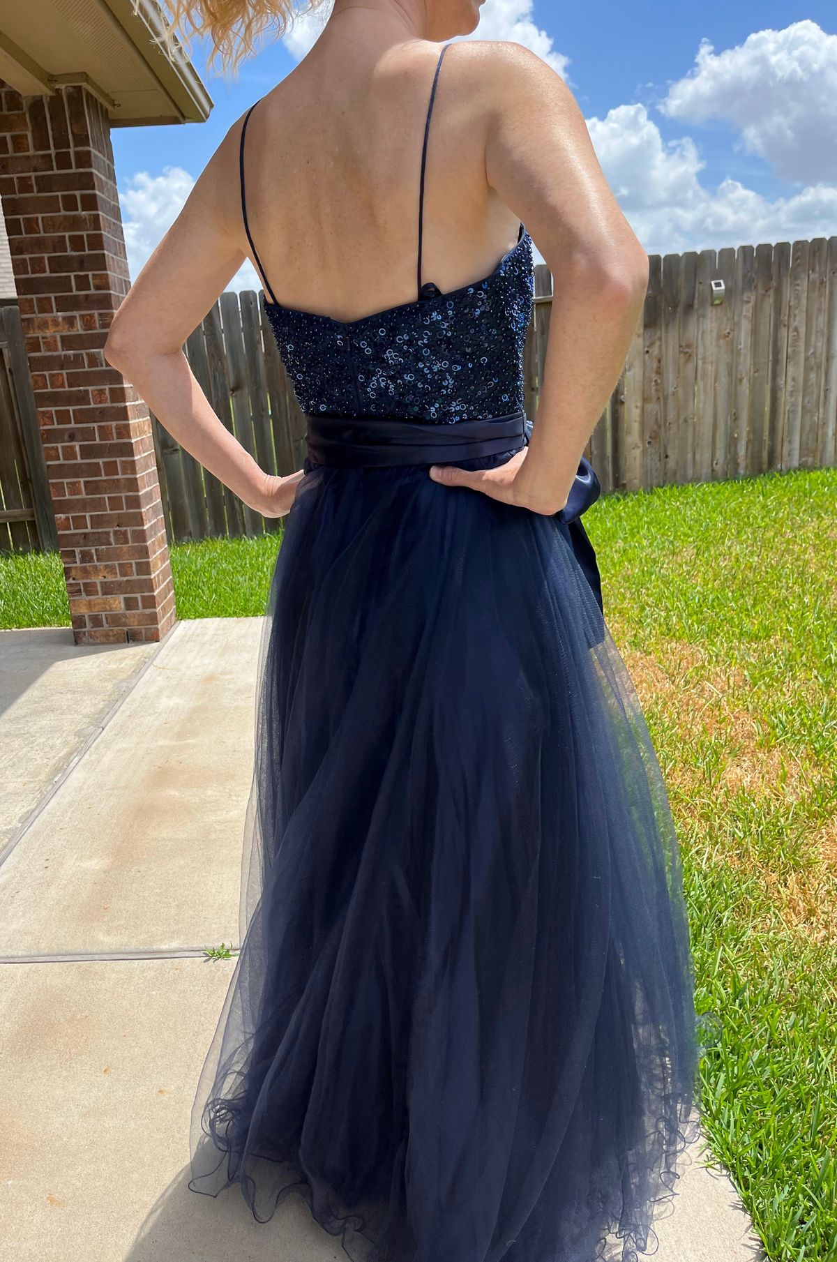 Size 4 Prom Strapless Satin Navy Blue A-line Dress on Queenly