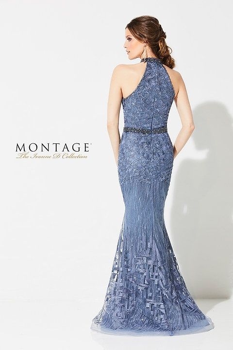 Style 219D80 Montage Size 12 Pageant High Neck Lace Blue Mermaid Dress on Queenly