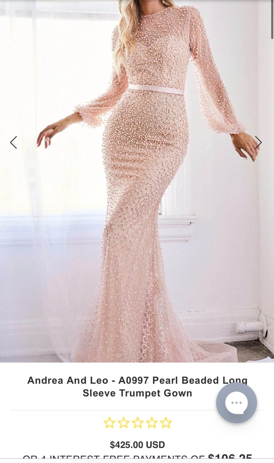 Size 8 Prom Long Sleeve Sequined Nude Mermaid Dress on Queenly