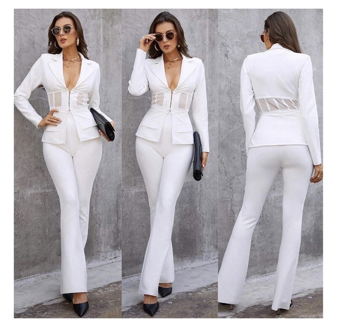Size 4 Pageant Blazer White Formal Jumpsuit on Queenly