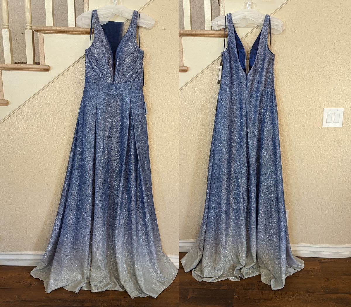 Style Ombre Glitter Metallic Sleeveless A-line Ball Gown Cinderella Divine Cinderella Divine  Size 10 Prom Light Blue Ball Gown on Queenly