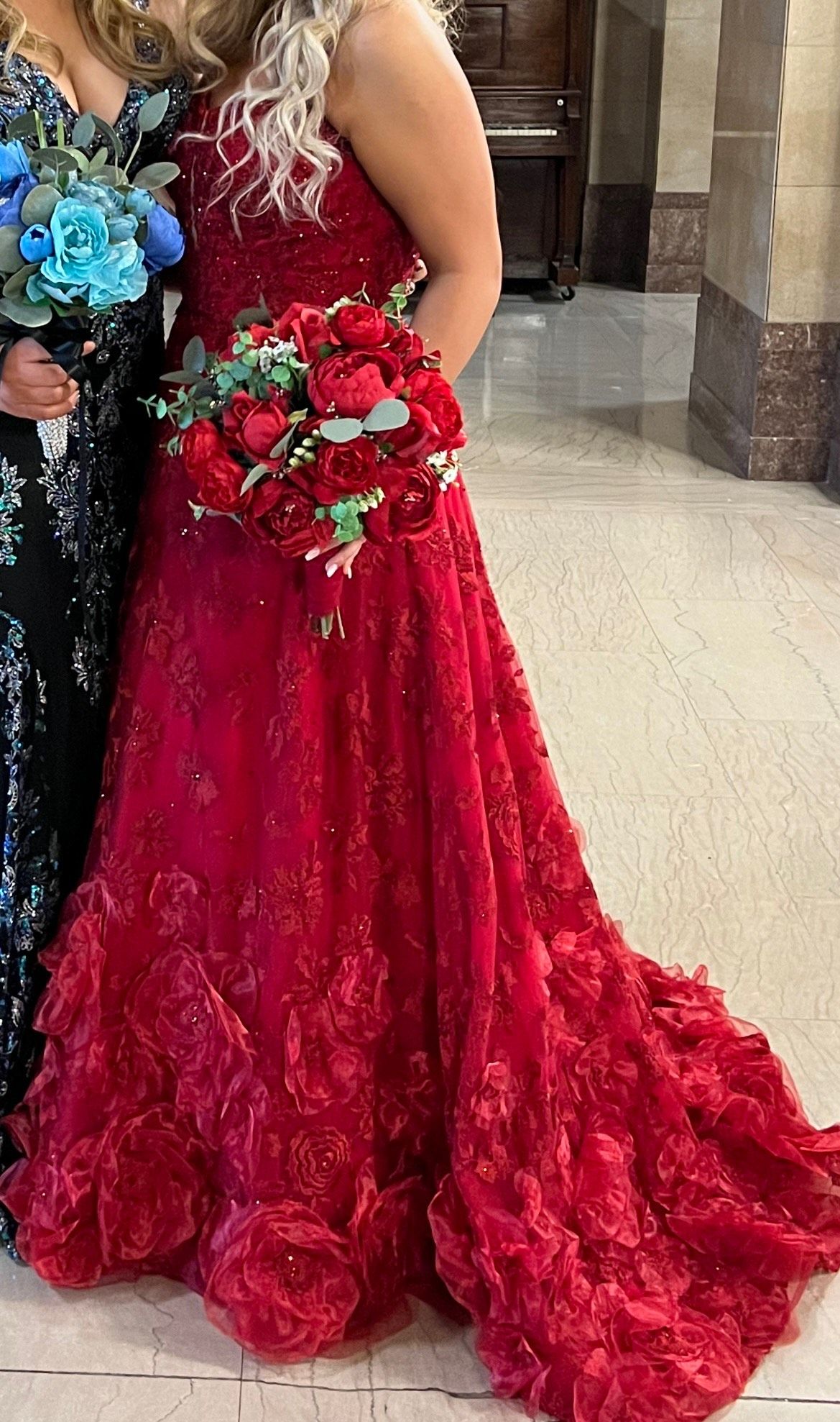 Sherri Hill Size 12 Prom Strapless Sheer Red Ball Gown on Queenly