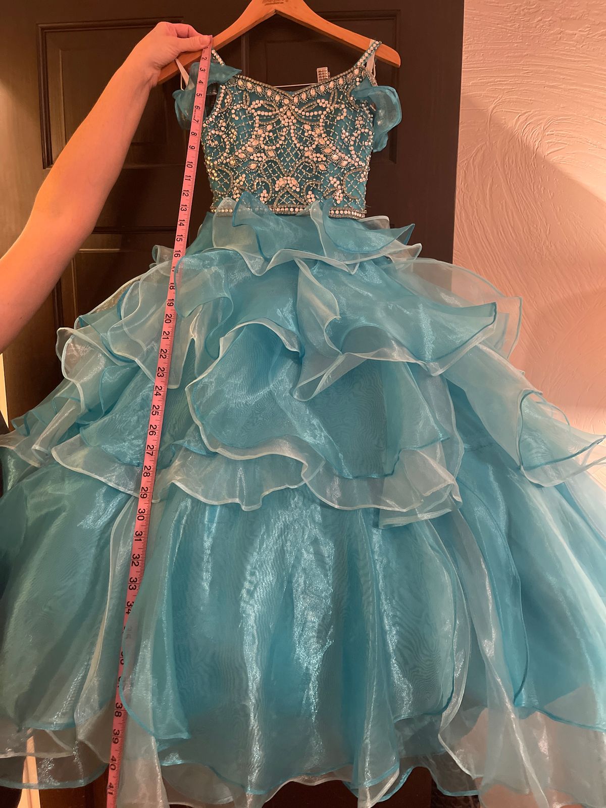 Rachel Allan Girls Size 5 Pageant Blue Ball Gown on Queenly