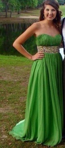 Prime Donna by Macduggal Size 4 Prom Strapless Satin Green A-line Dress on Queenly