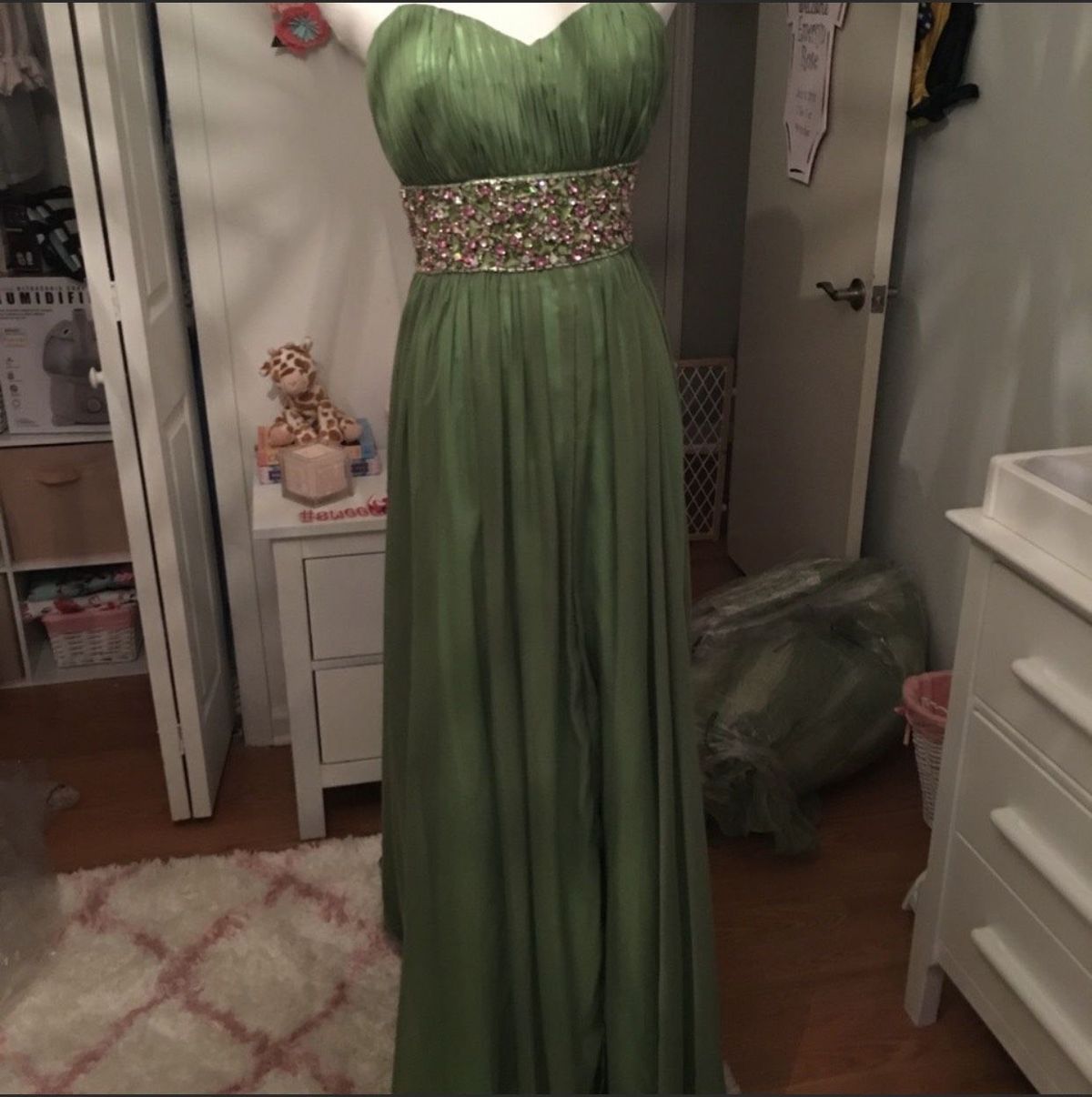 Prime Donna by Macduggal Size 4 Prom Strapless Satin Green A-line Dress on Queenly