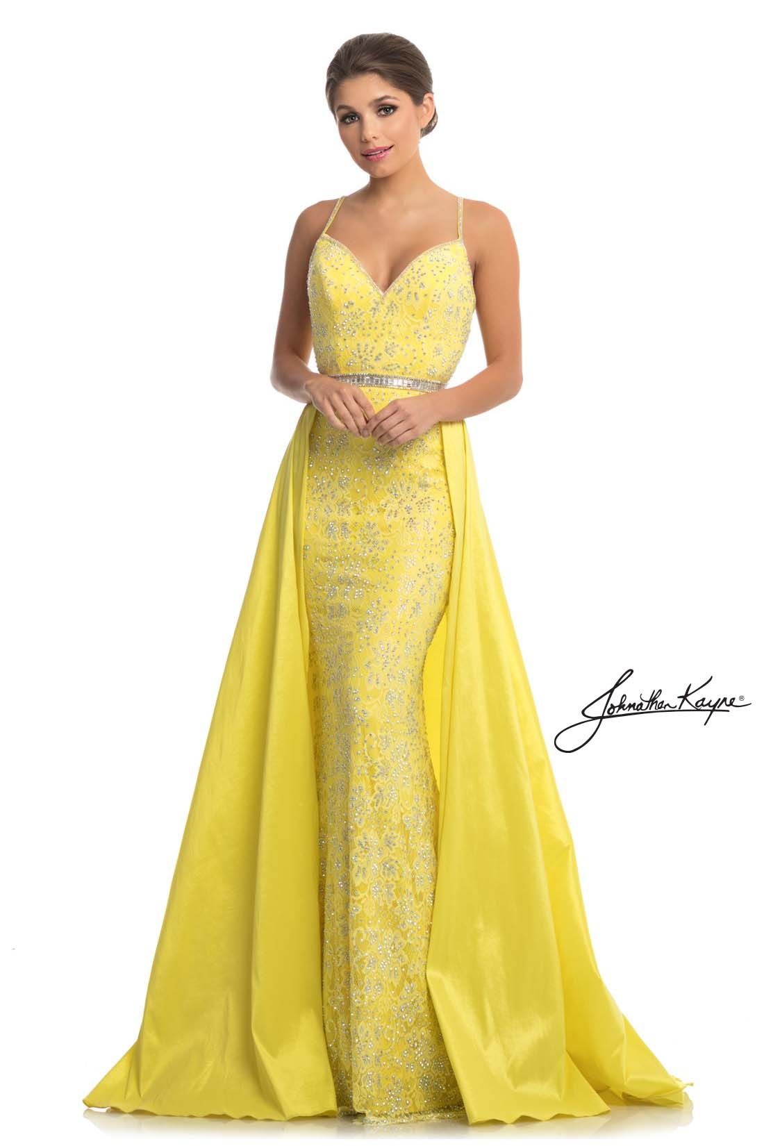 Style Olivia Johnathan Kayne Size 4 Prom Lace Yellow Floor Length Maxi on Queenly