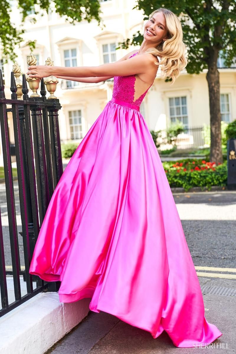 Style 53573 Sherri Hill Size 14 Prom Hot Pink Ball Gown on Queenly