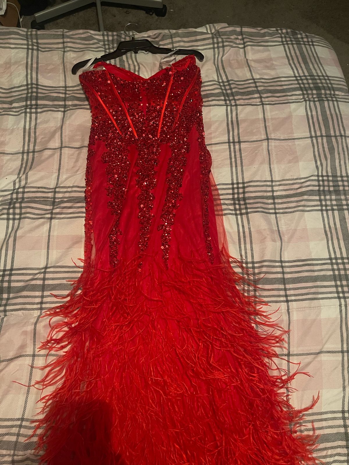 Jovani Size 4 Prom Strapless Sequined Red Mermaid Dress on Queenly