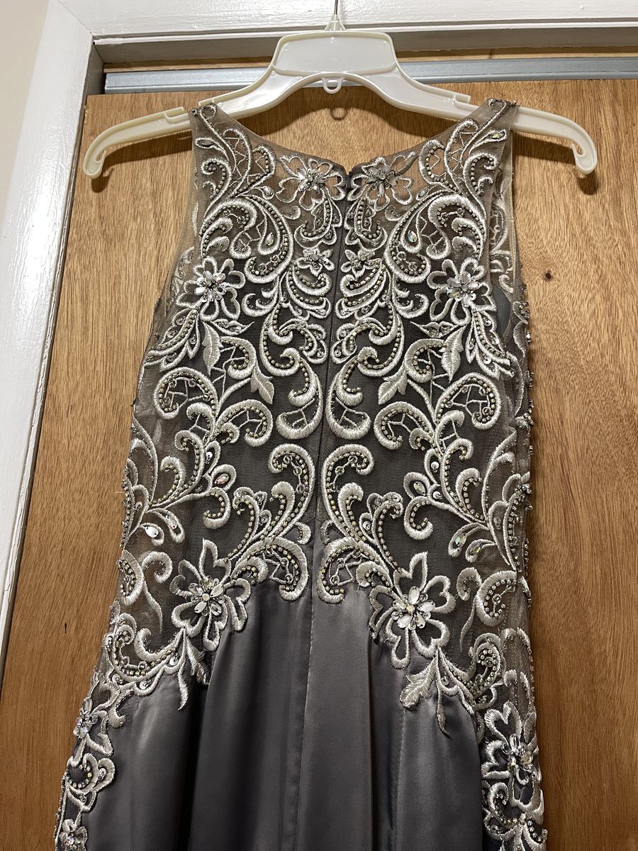 Madison James Size 2 Prom Satin Silver Mermaid Dress on Queenly