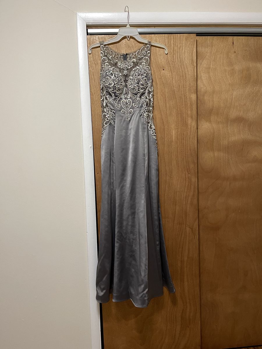 Madison James Size 2 Prom Satin Silver Mermaid Dress on Queenly
