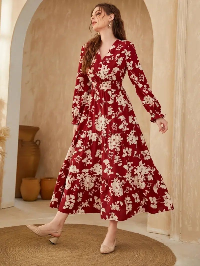 Size 6 Long Sleeve Floral Multicolor A-line Dress on Queenly