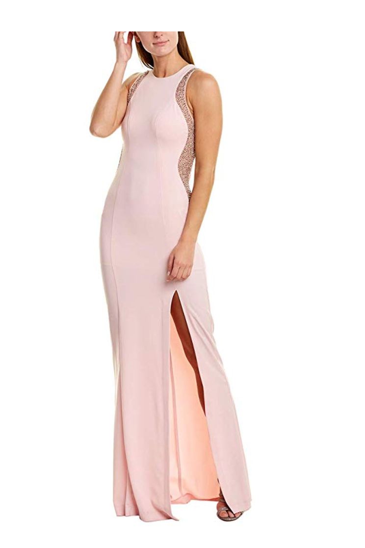 Style 11004 Issue New York Dress Size 8 Prom Sequined Light Pink Side Slit Dress on Queenly