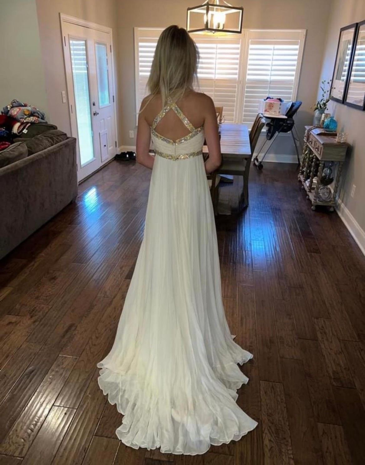 Sherri Hill Size 00 Wedding Halter Satin White Side Slit Dress on Queenly