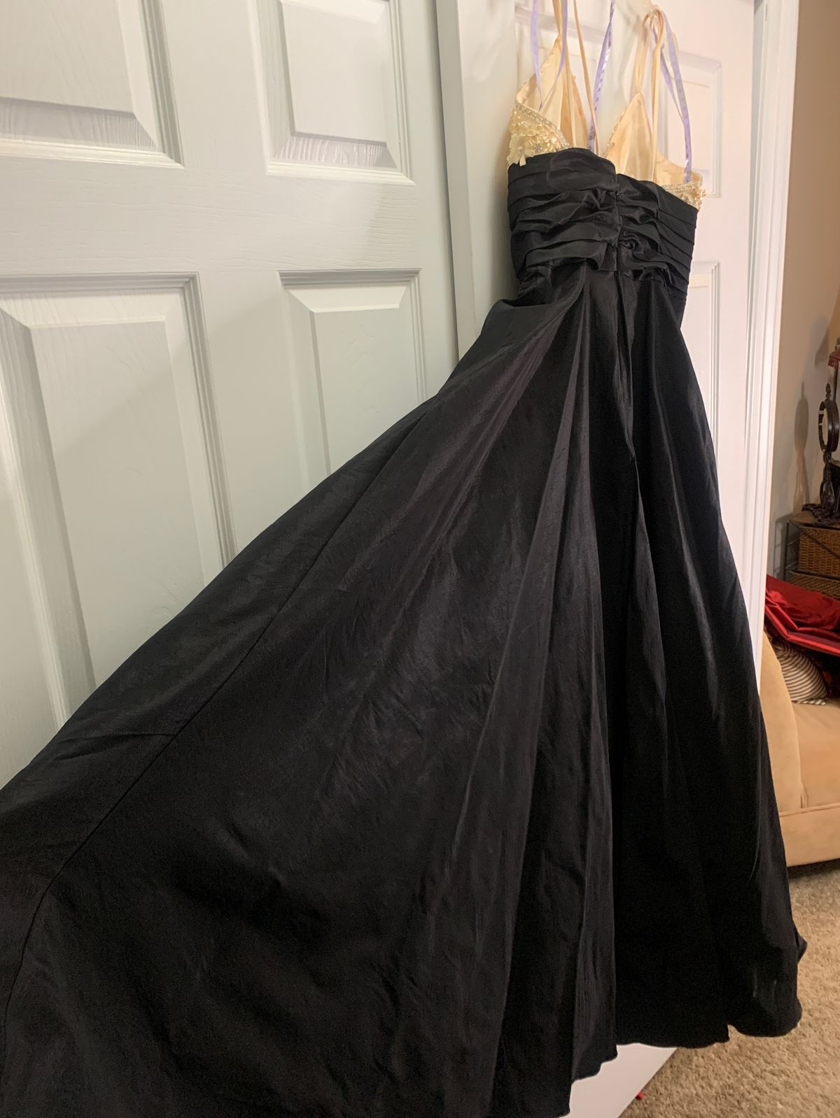 JS Collections Size 14 Satin Black Ball Gown on Queenly