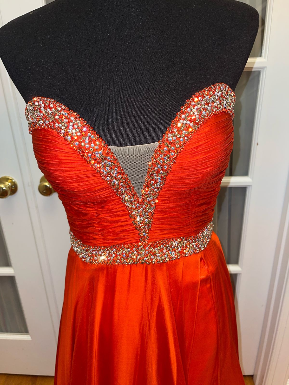 Jovani Size 6 Prom Plunge Sequined Orange A-line Dress on Queenly