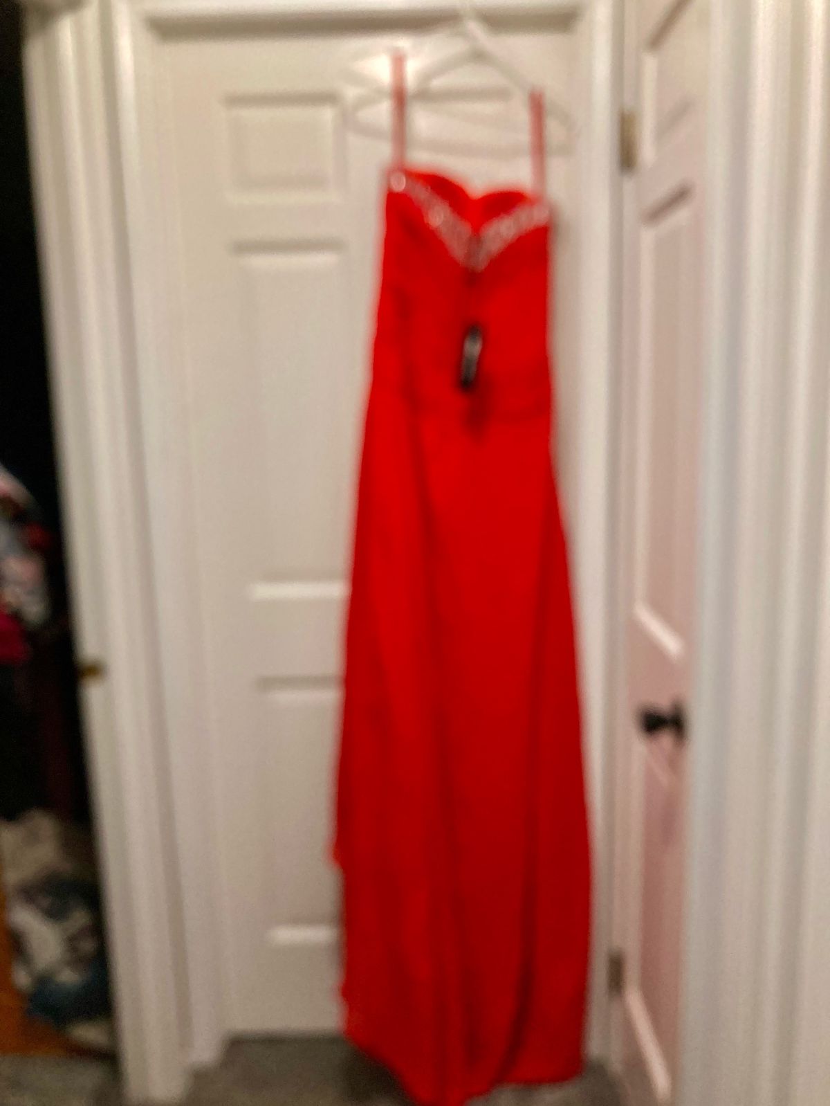 Size 6 Prom Strapless Red Side Slit Dress on Queenly