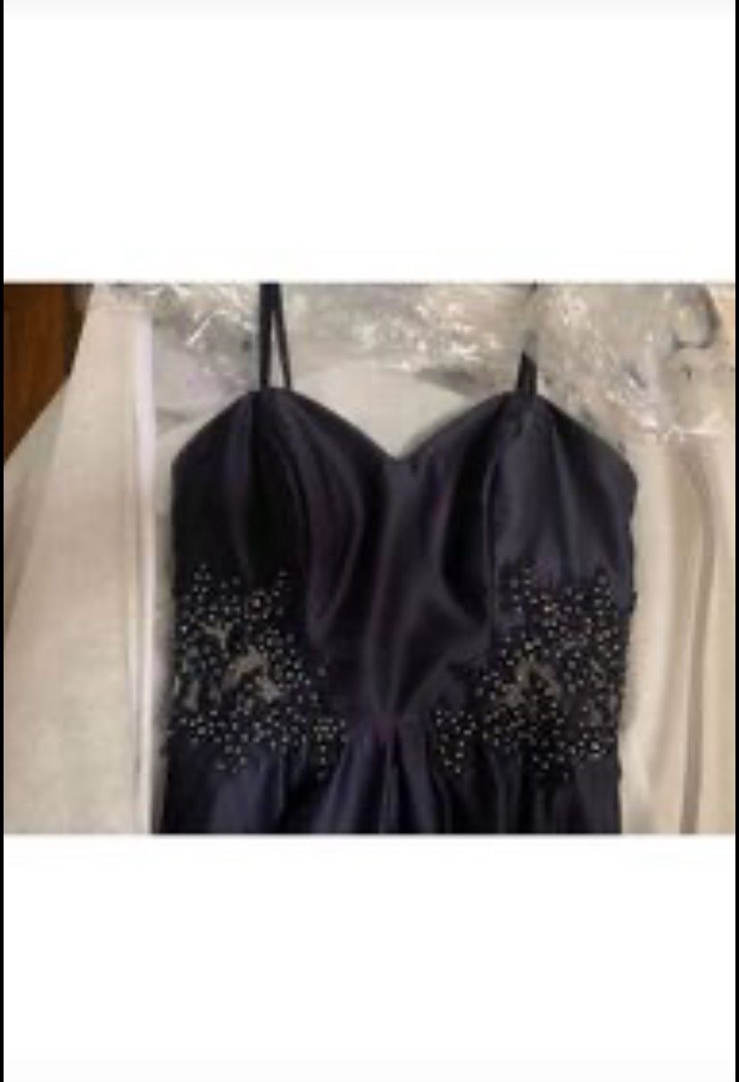 Size 4 Prom Sequined Navy Blue Ball Gown on Queenly
