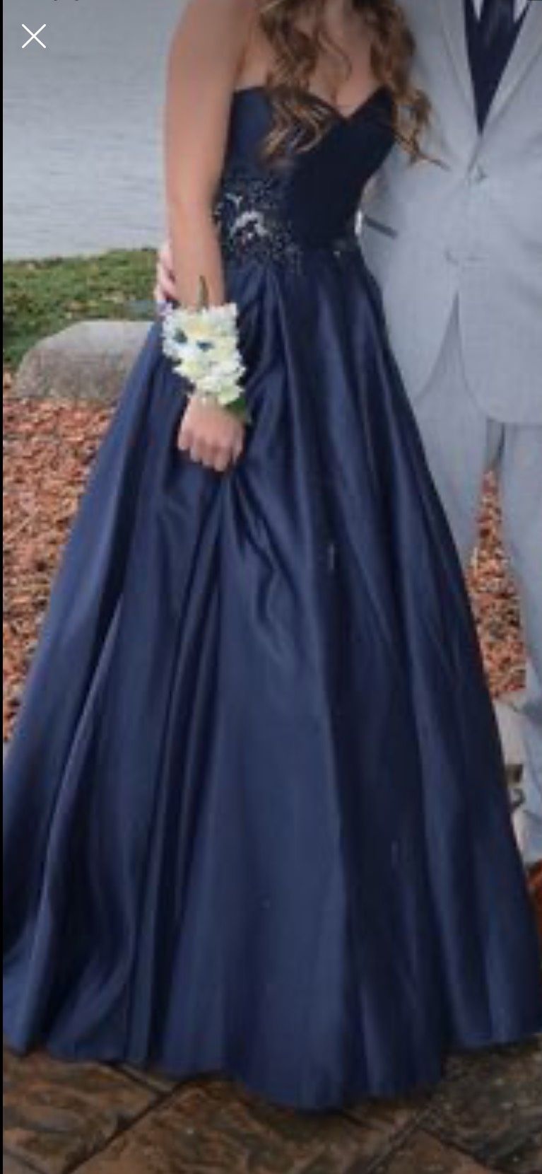 Size 4 Prom Sequined Navy Blue Ball Gown on Queenly