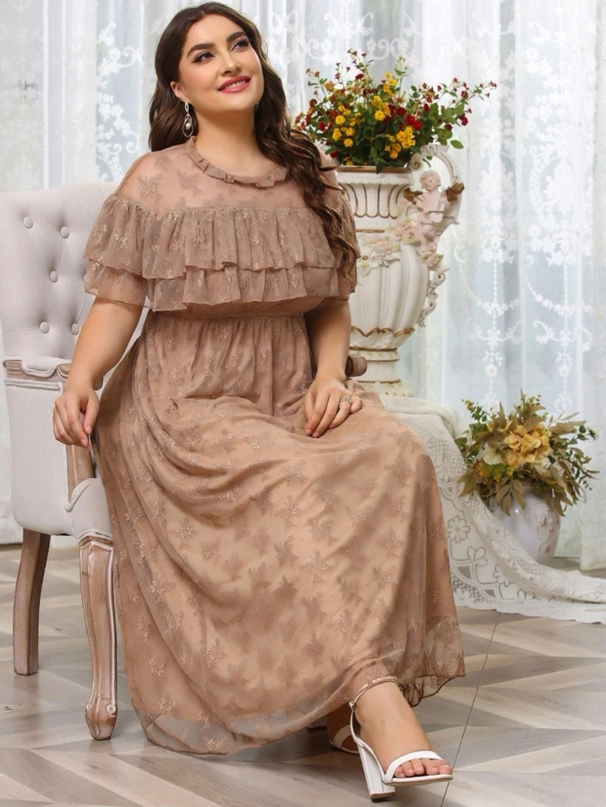 Plus Size 18 Pageant Nude Floor Length Maxi on Queenly