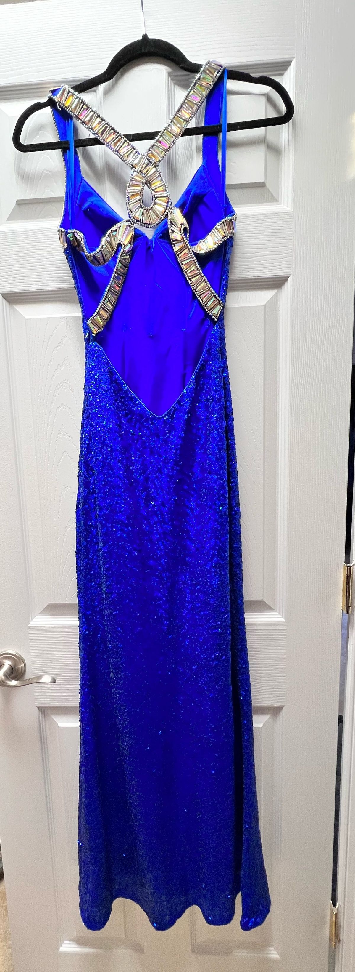 Size 2 Prom Sequined Royal Blue Floor Length Maxi on Queenly