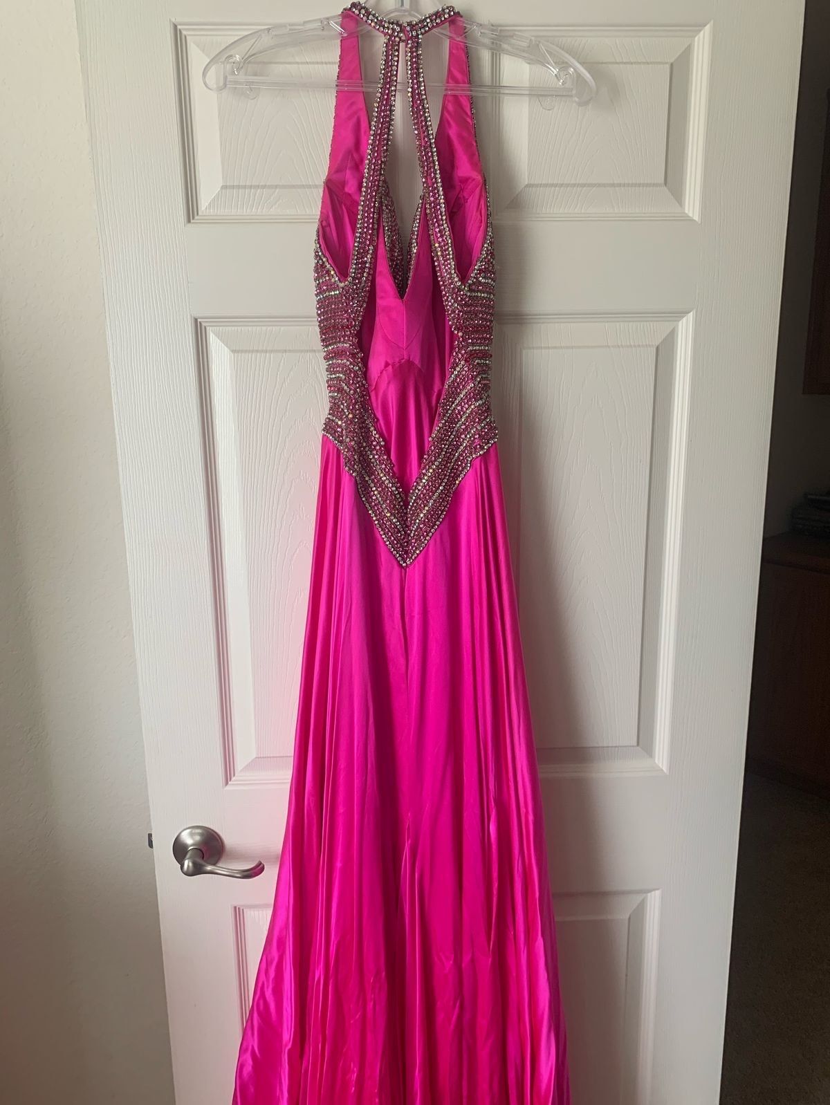 Mac Duggal Size 4 Prom Halter Sequined Hot Pink Floor Length Maxi on Queenly