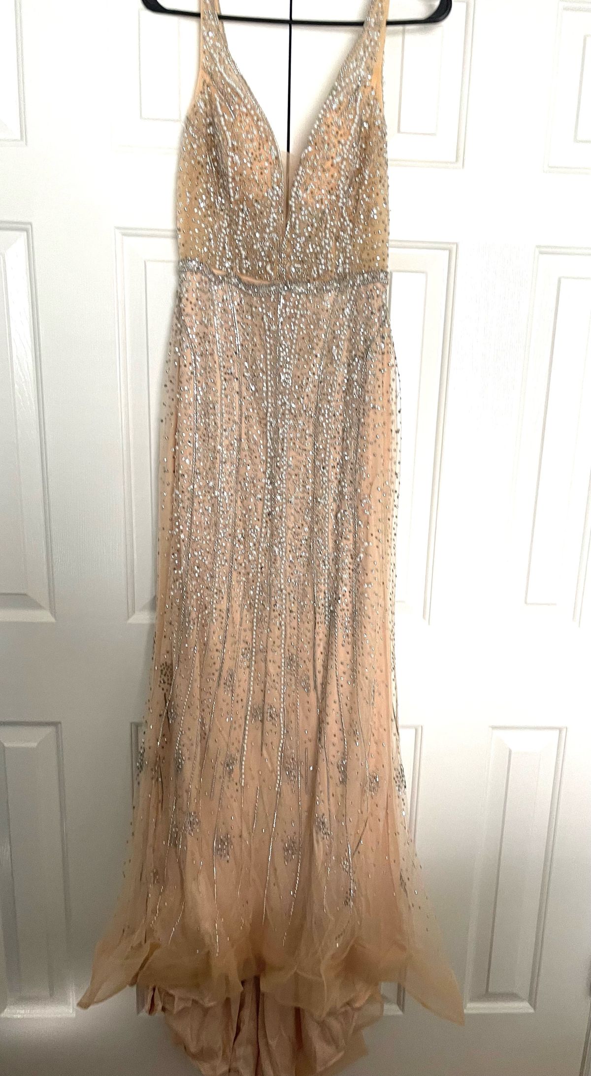 Size 12 Prom Sequined Nude Floor Length Maxi on Queenly