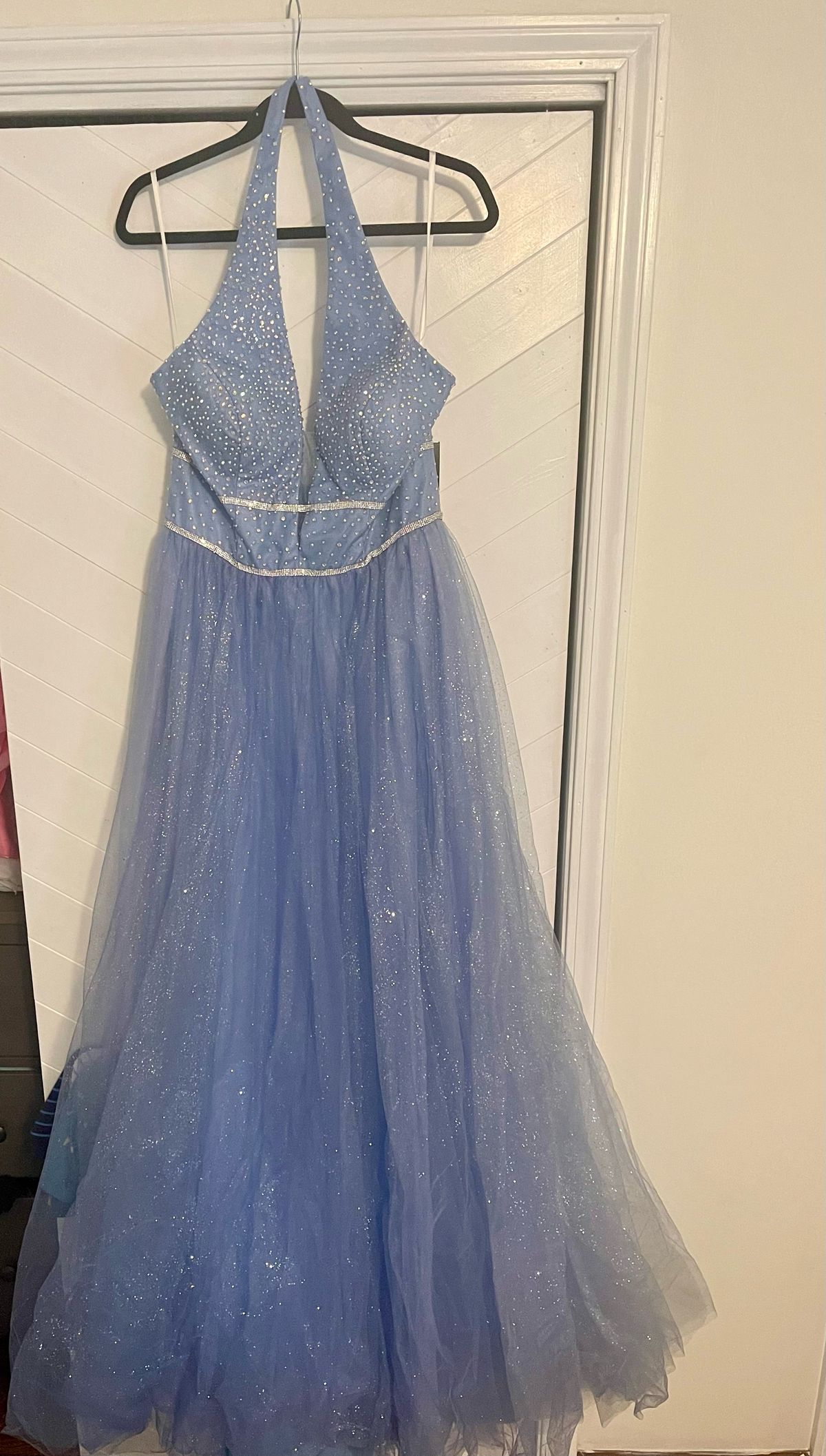 Size 14 Light Blue Ball Gown on Queenly