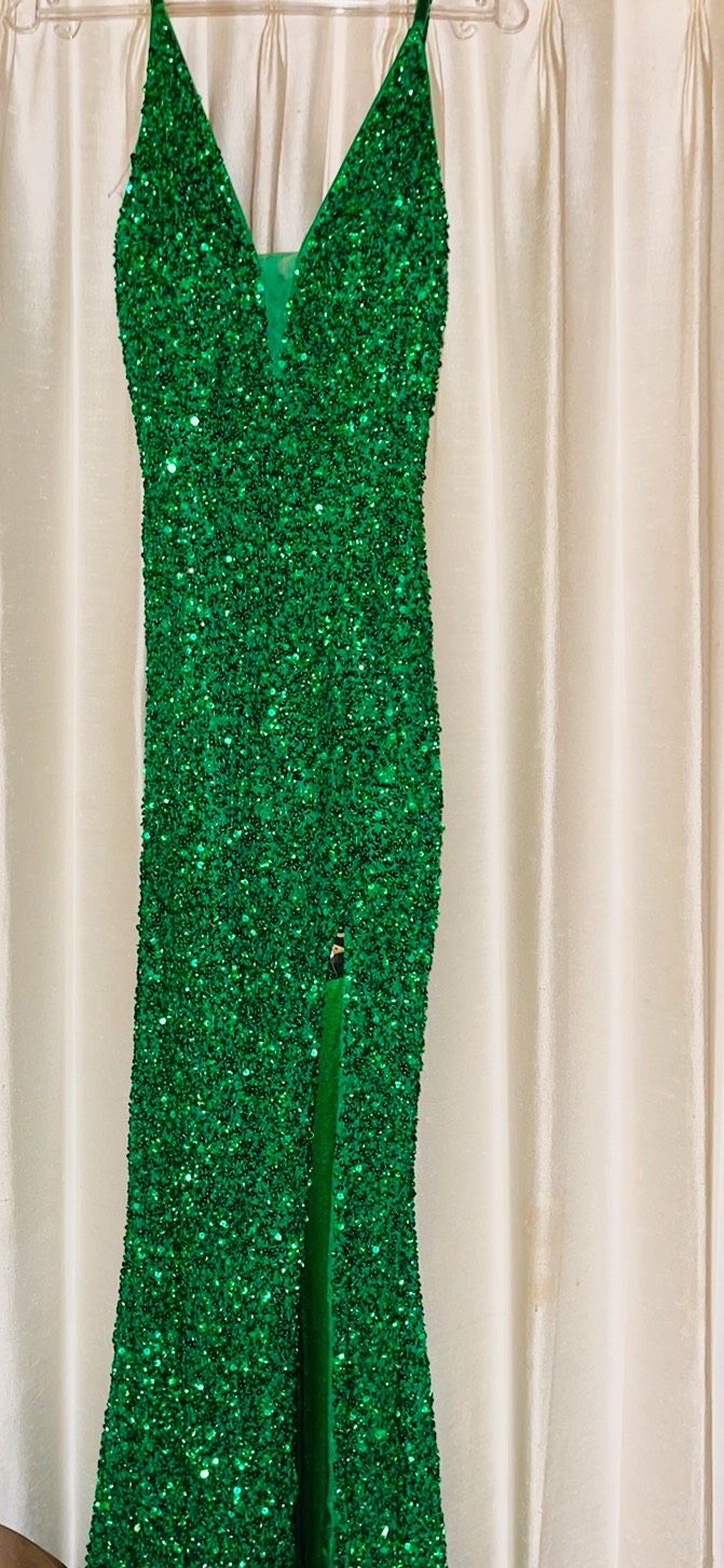 Jovani Size 4 Bridesmaid Green Side Slit Dress on Queenly