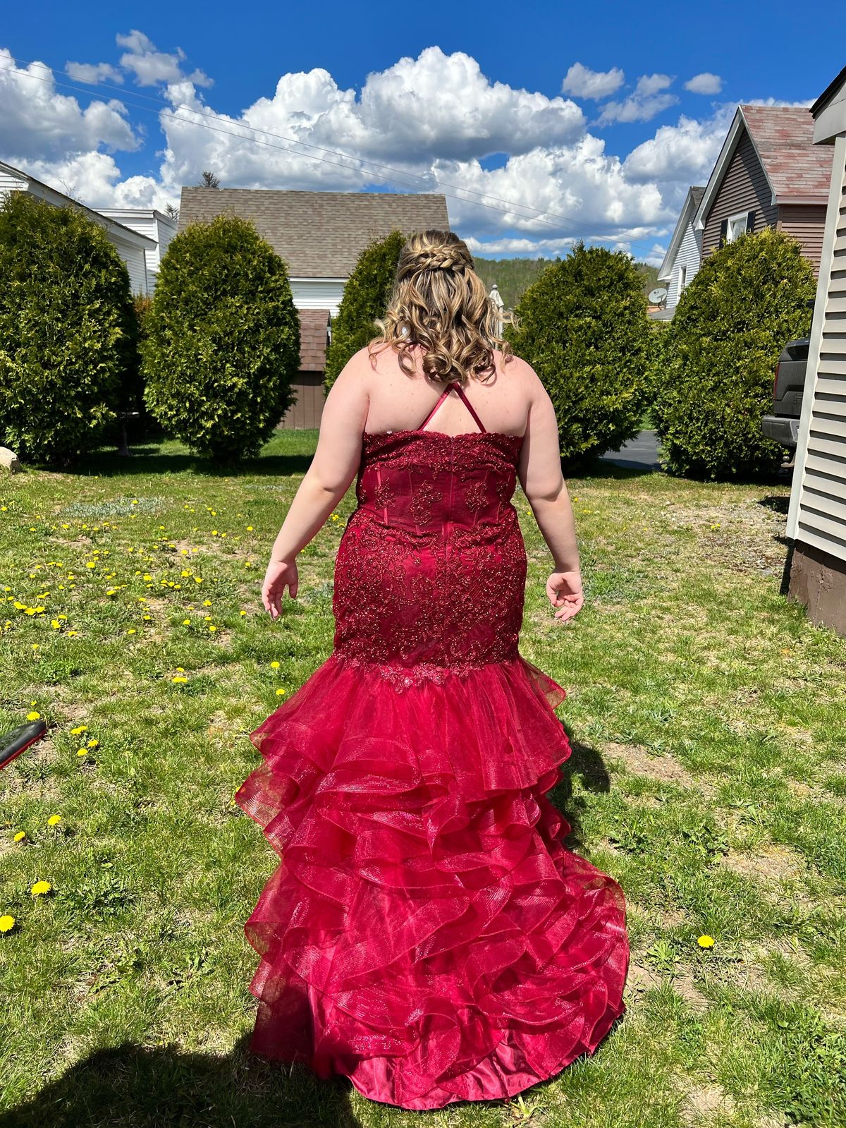 Jasz Couture Plus Size 22 Prom Sheer Red Mermaid Dress on Queenly