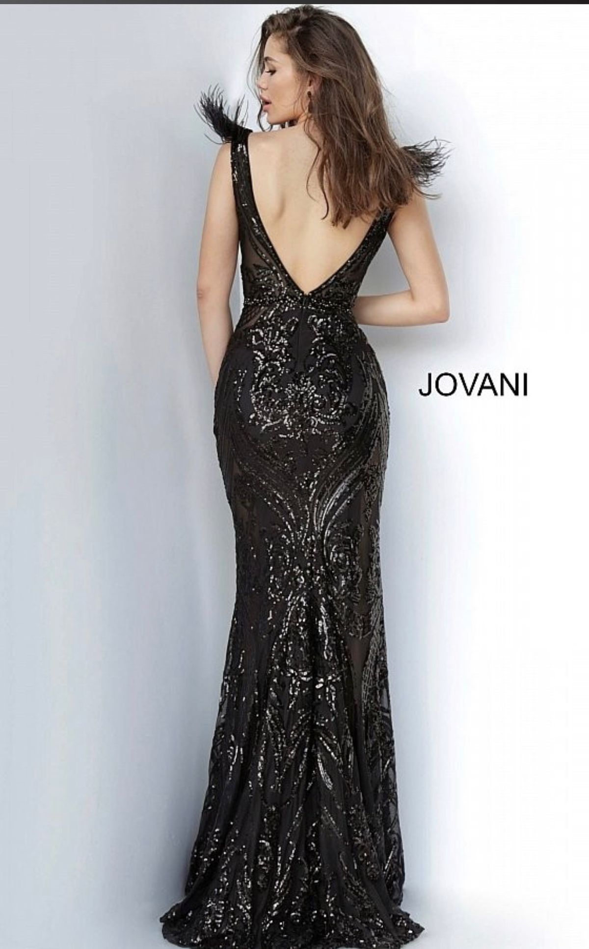 Jovani Size 10 Prom Plunge Sheer Black Floor Length Maxi on Queenly