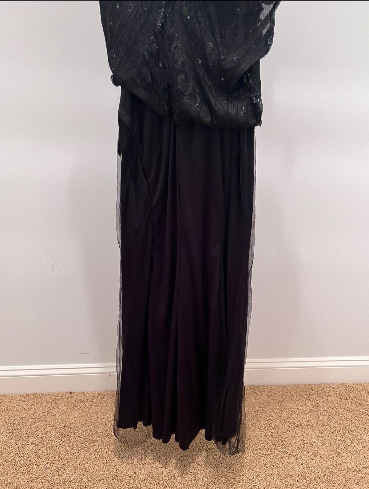 Jovani Size 10 Prom Plunge Sheer Black Floor Length Maxi on Queenly