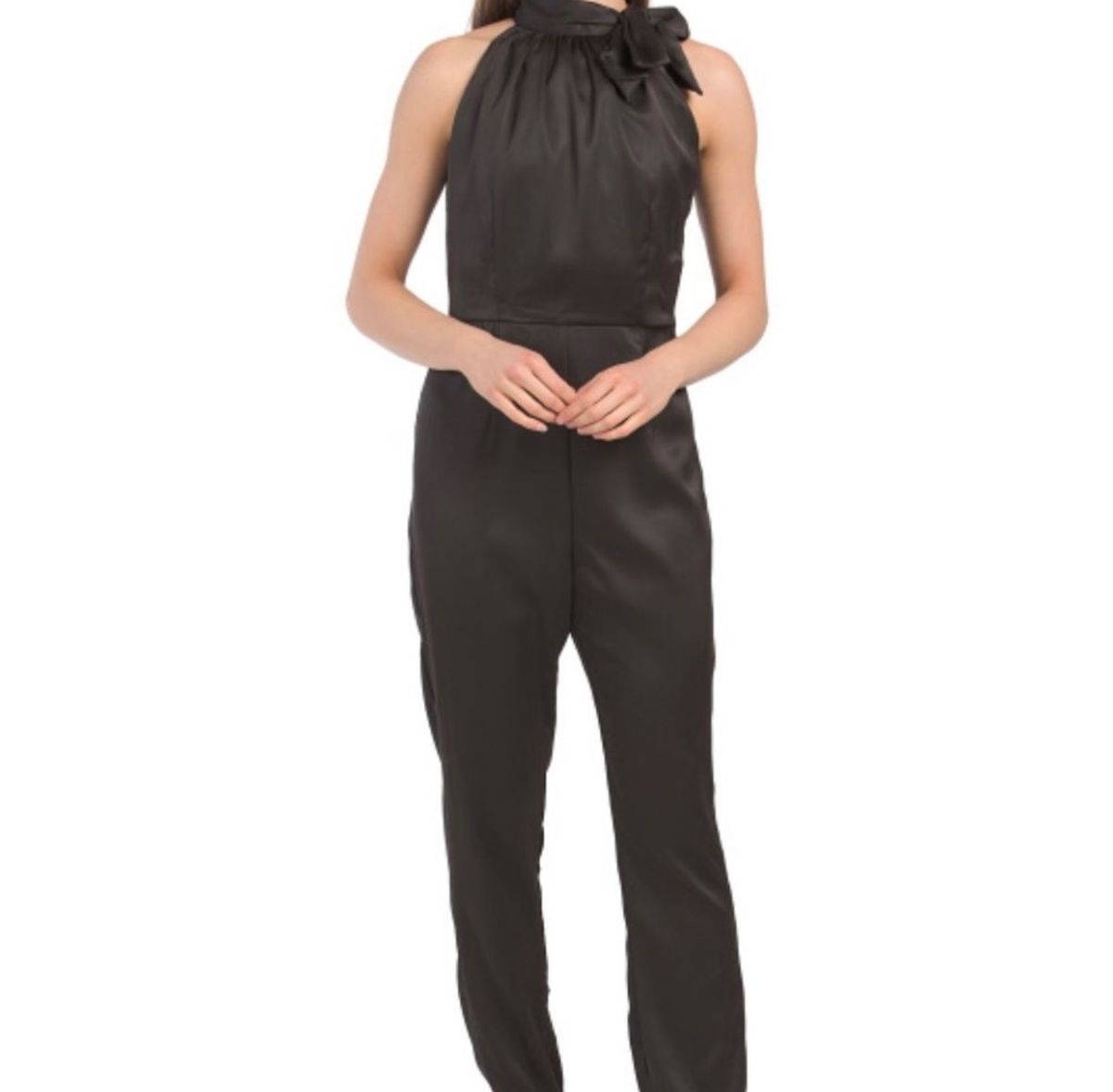 Nicole Miller Size 2 Pageant Satin Black Formal Jumpsuit on Queenly