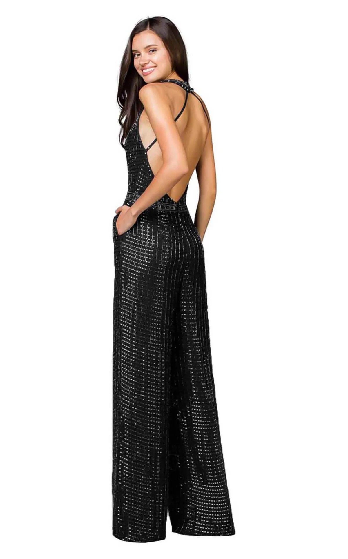 Scala Size 10 Plunge Black Formal Jumpsuit on Queenly