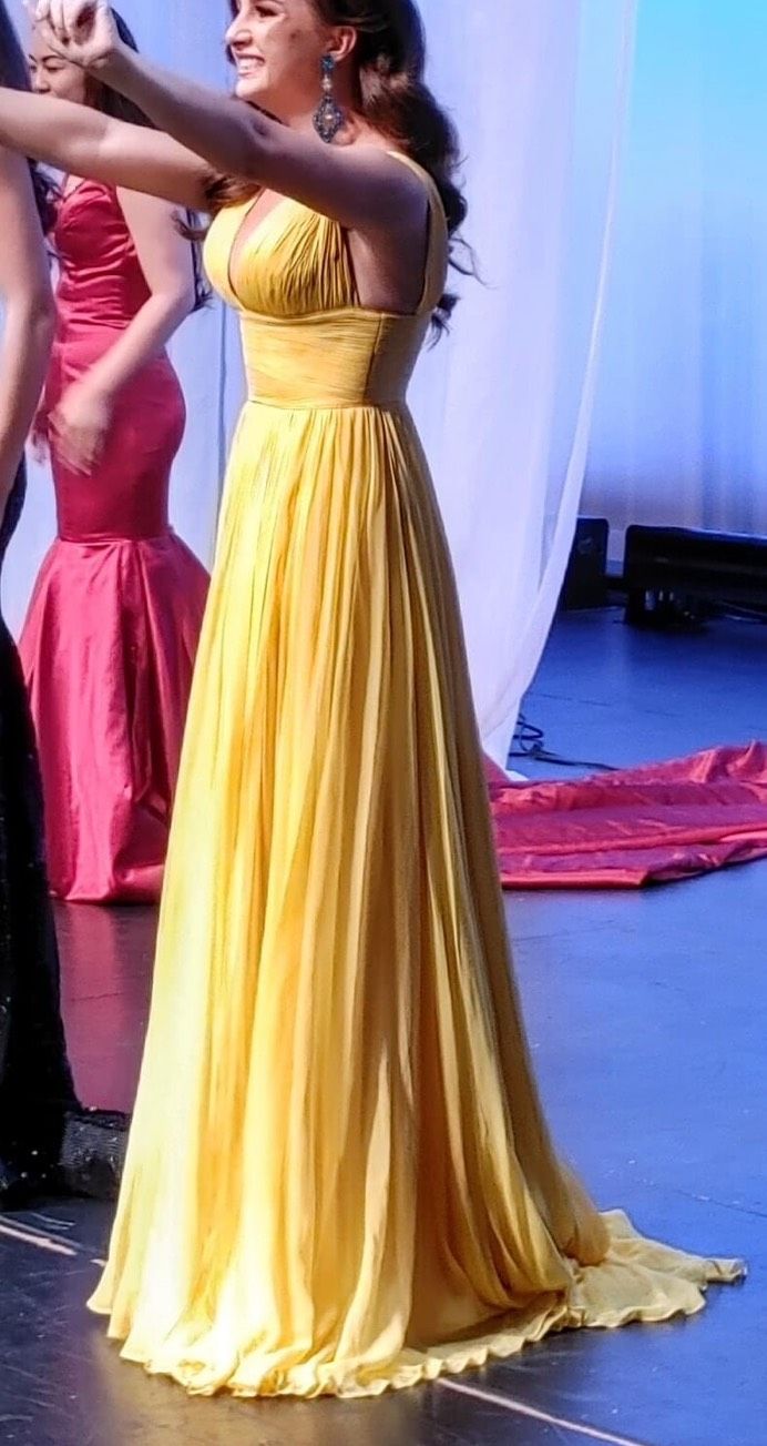 Jovani Size 4 Bridesmaid Plunge Yellow A-line Dress on Queenly