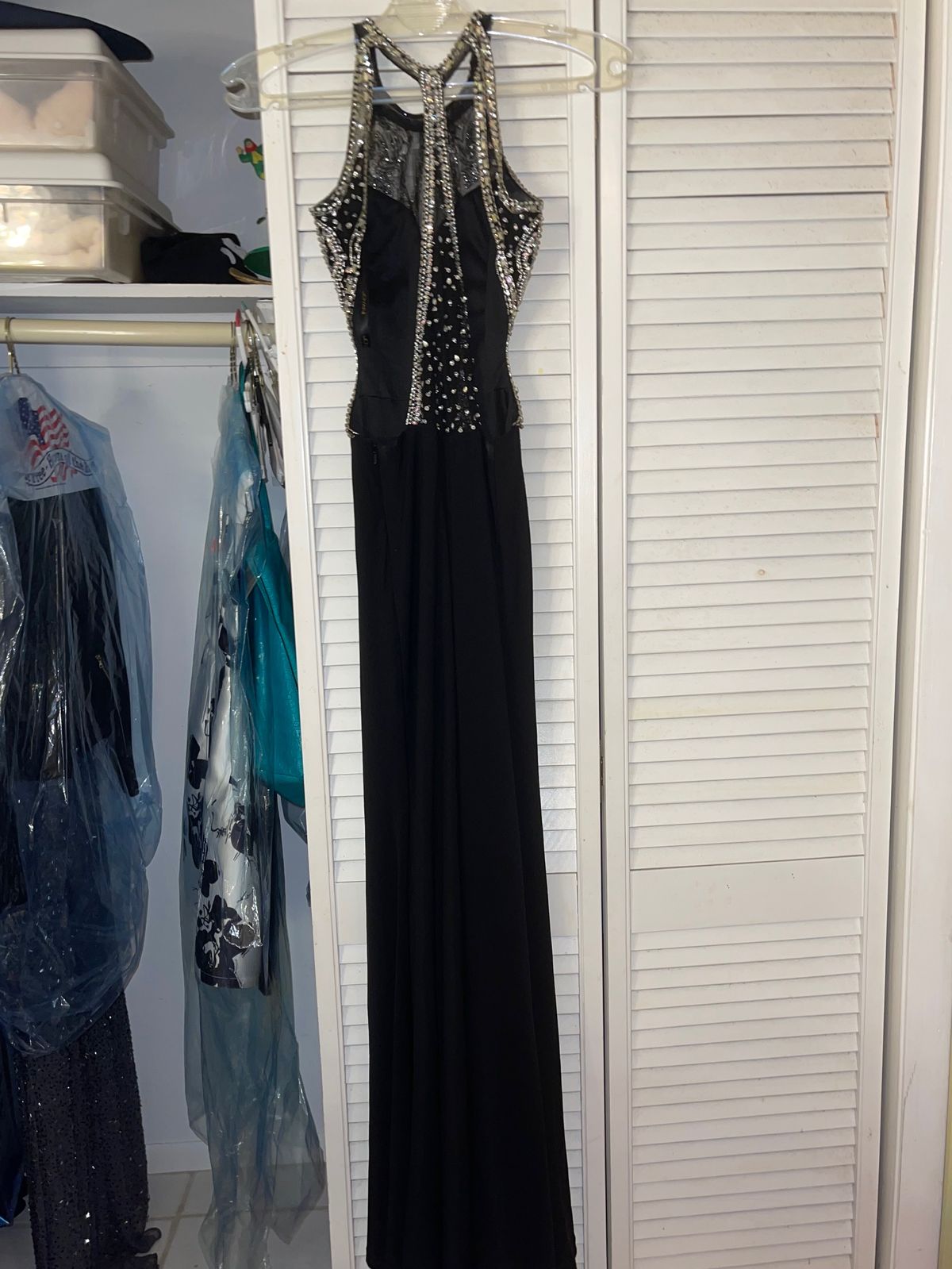 Jovani Size 0 Prom High Neck Sequined Black Floor Length Maxi on Queenly