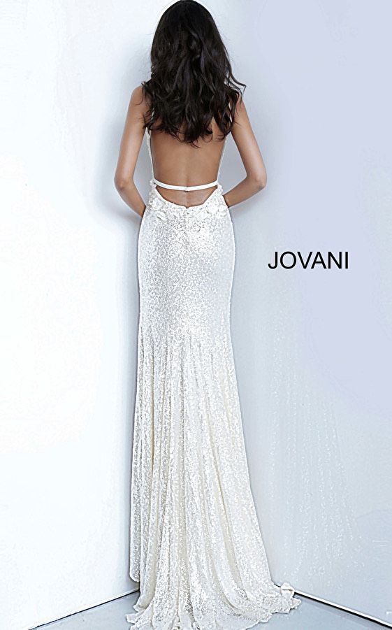 Jovani Size M Wedding Plunge Lace Nude Ball Gown on Queenly