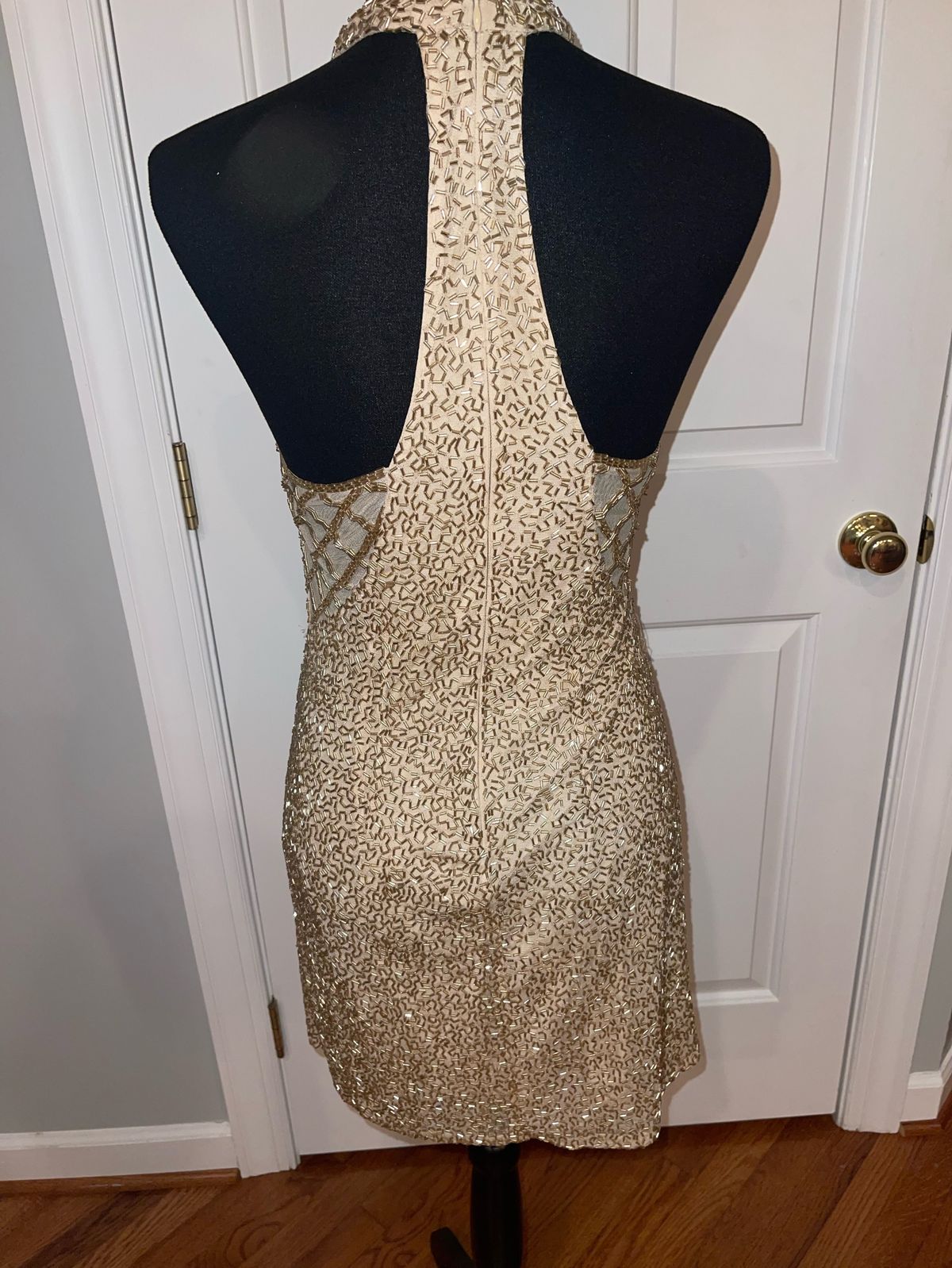 Sherri Hill Size 8 Homecoming High Neck Sequined Gold Cocktail Dress on Queenly