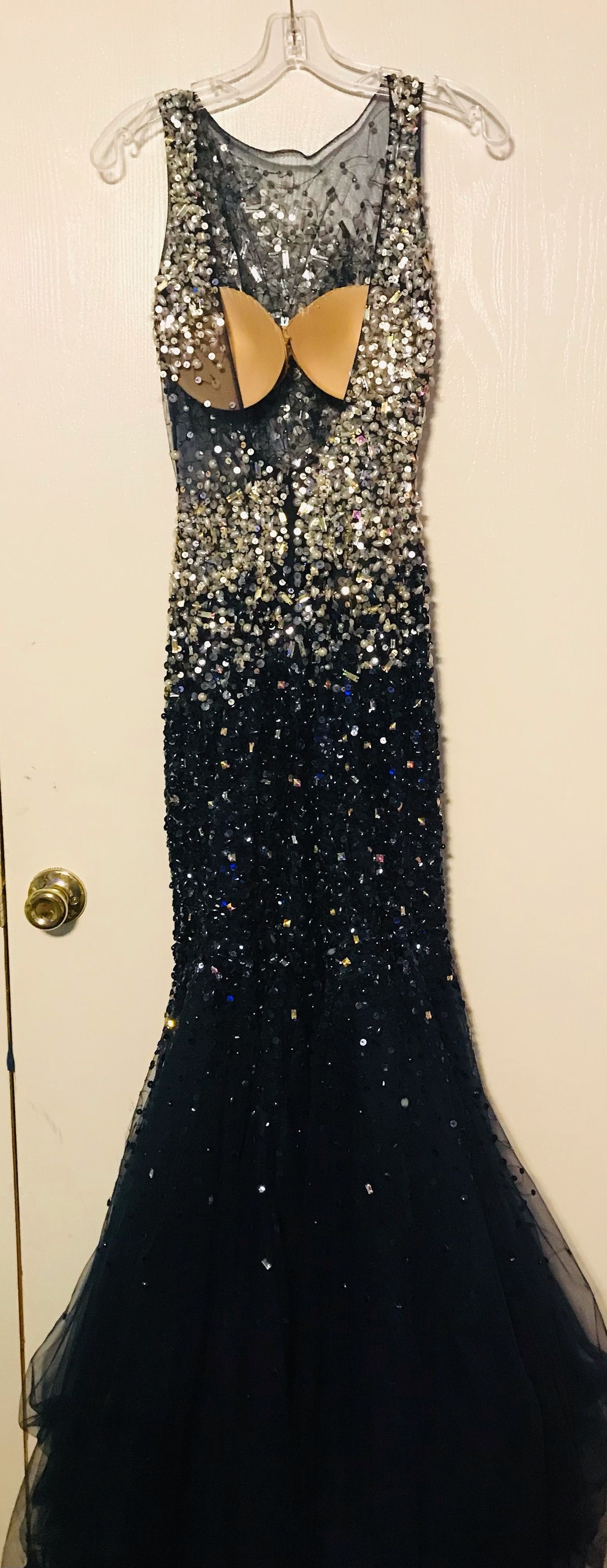 Alyce Paris Size 8 Prom Sequined Navy Blue Mermaid Dress on Queenly