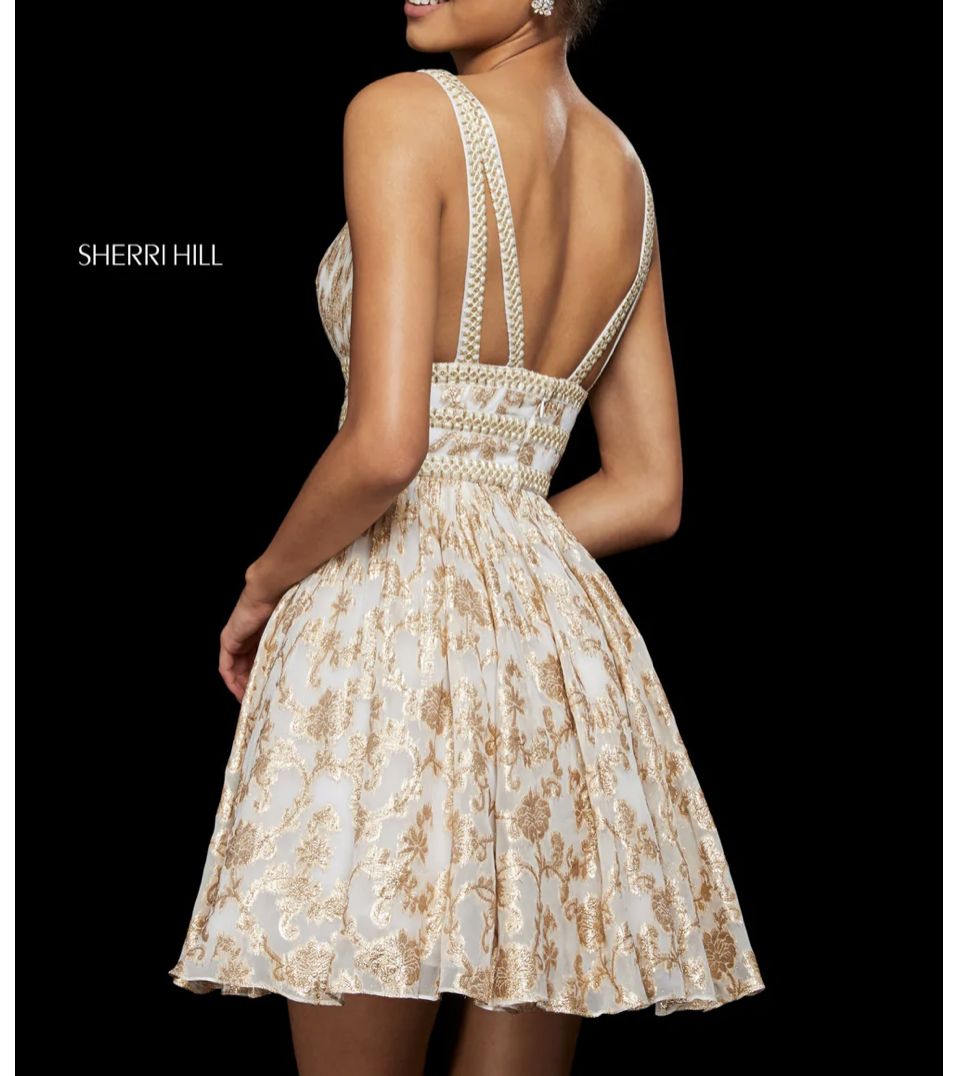 Style 52965 Sherri Hill Size 6 Prom Gold Cocktail Dress on Queenly