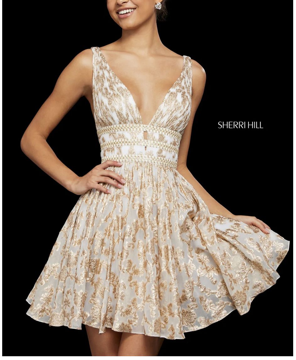 Style 52965 Sherri Hill Size 6 Prom Gold Cocktail Dress on Queenly