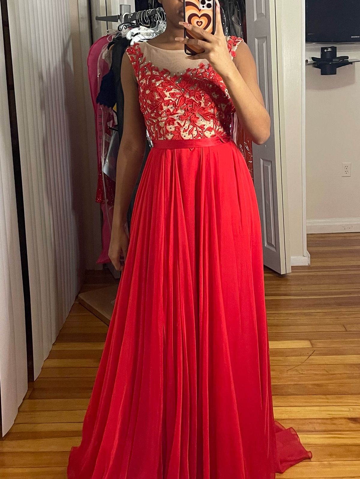 Sherri Hill Size 2 Prom High Neck Sheer Red A-line Dress on Queenly