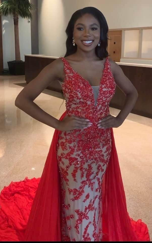 Jovani Size 2 Prom Plunge Sequined Red Dress With Train on Queenly