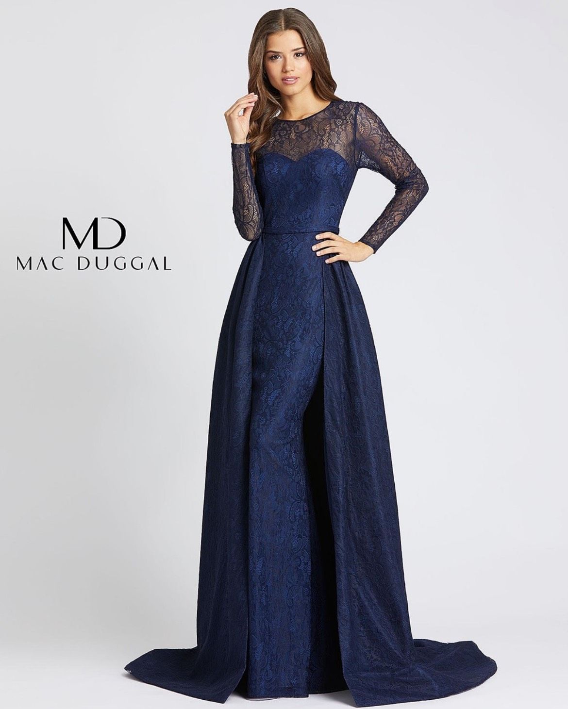 Mac Duggal Size 10 Wedding Guest Navy Blue Floor Length Maxi on Queenly