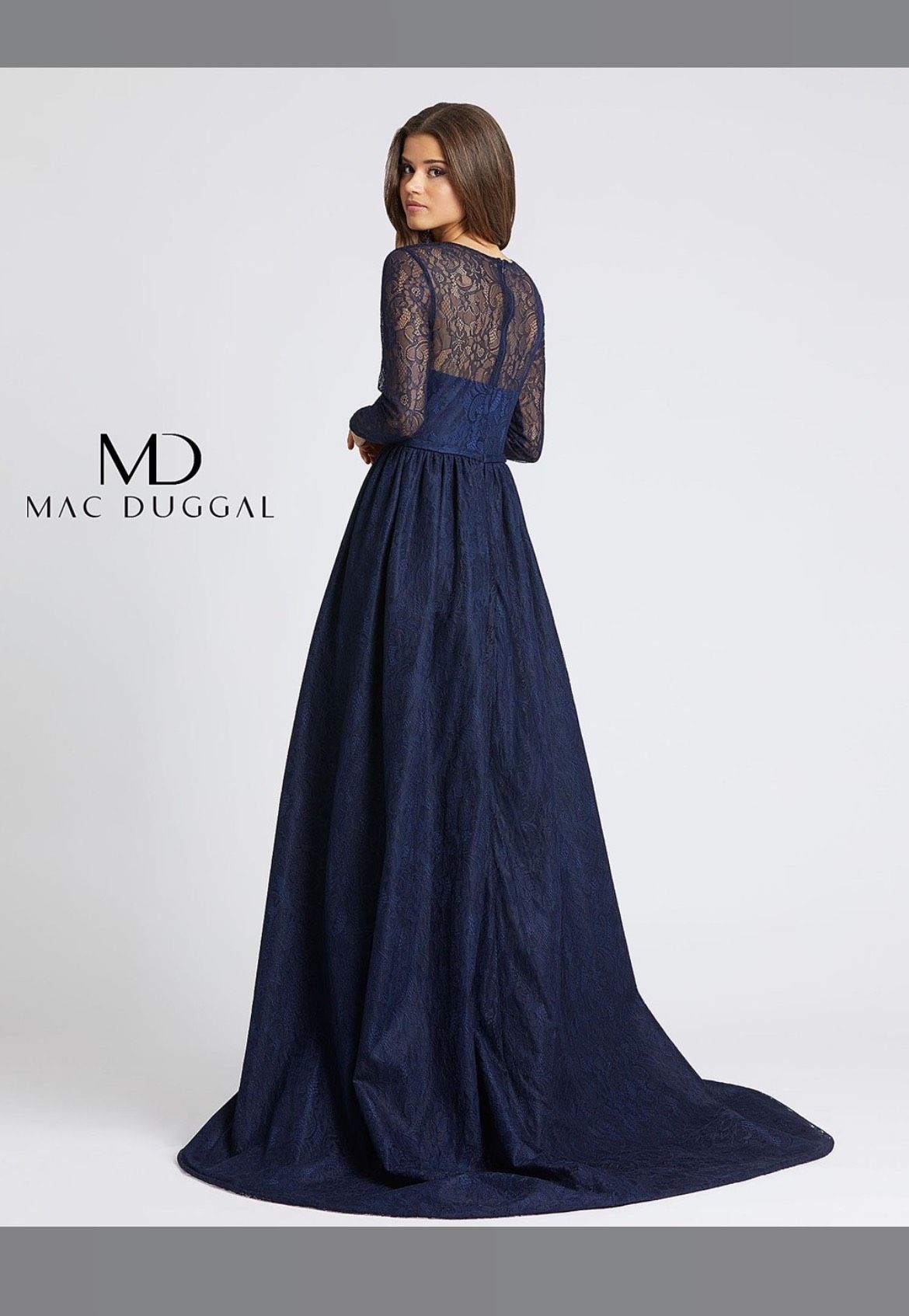 Mac Duggal Size 10 Wedding Guest Navy Blue Floor Length Maxi on Queenly