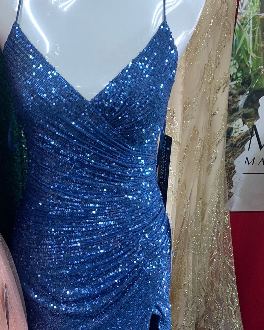 Size 12 Prom Blue Side Slit Dress on Queenly