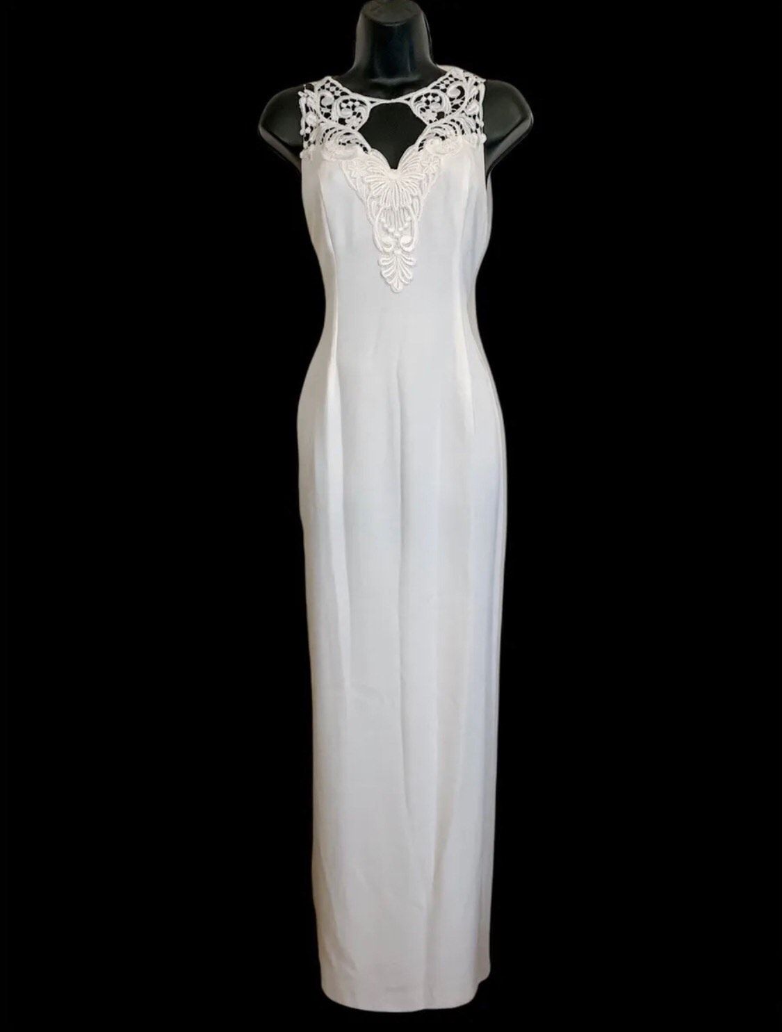 Vintage 80s Scott McClintock Size 8 Wedding Lace White Floor Length Maxi on Queenly