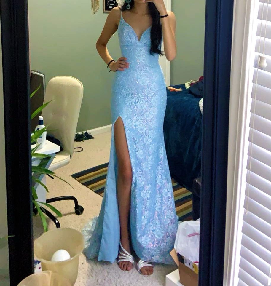 Amarra Size 00 Prom Sequined Blue Side Slit Dress on Queenly