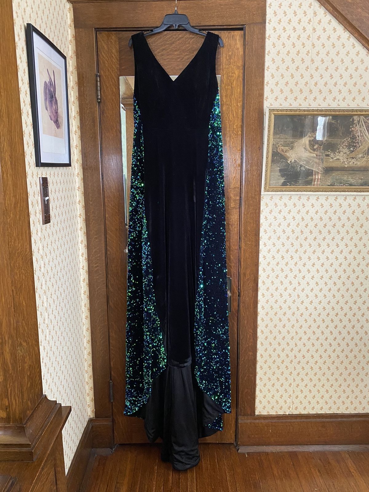 Size 14 Prom Velvet Multicolor A-line Dress on Queenly